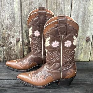 Rare Vintage Montana Butterfly and Floral Inlay Women's Cowboy Boots
